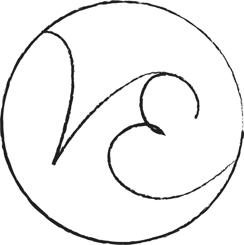 VAN ETTEN Black, hand-drawn circular outline containing an abstract, flowing line design resembling a stylized lowercase "v" and "e," subtly evoking the name VAN ETTEN, on a white background.